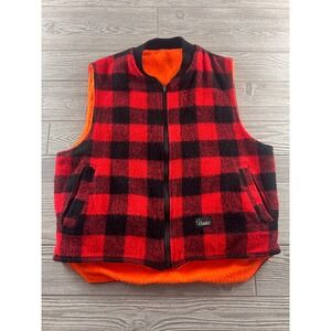 Codet Mens Buffalo Plaid Wool Blend Reverse Vest Red Black Fleece Lined Medium
